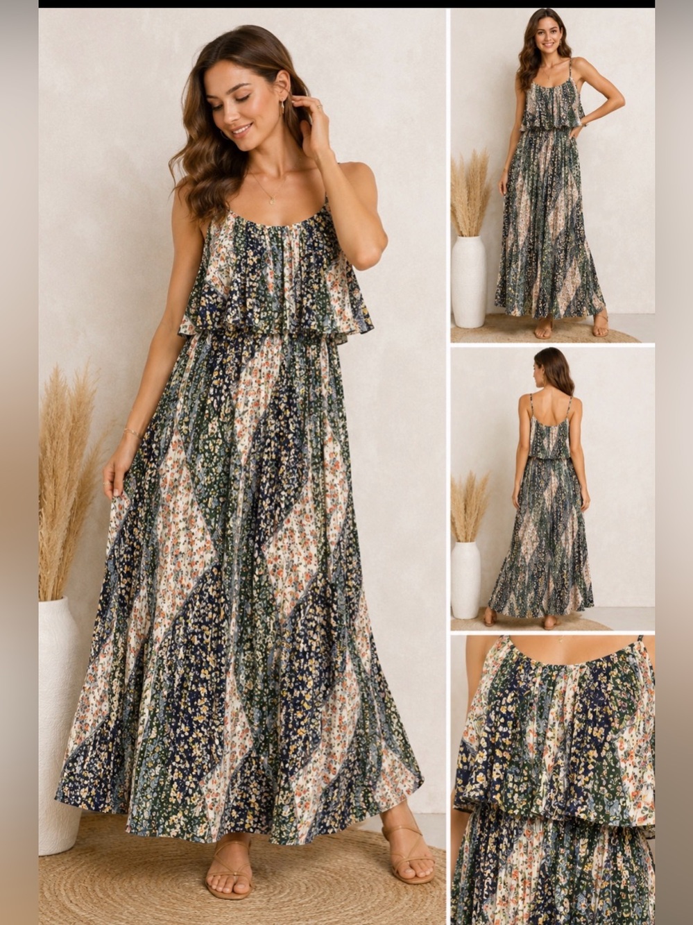 FATE Floral Patchwork Ruffle Maxi Dress Size Small Boho Cottagecore